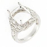 Sterling Silver Semi Mount Ring Setting OCT 14x10mm Vintage Repro - Syzjewelry